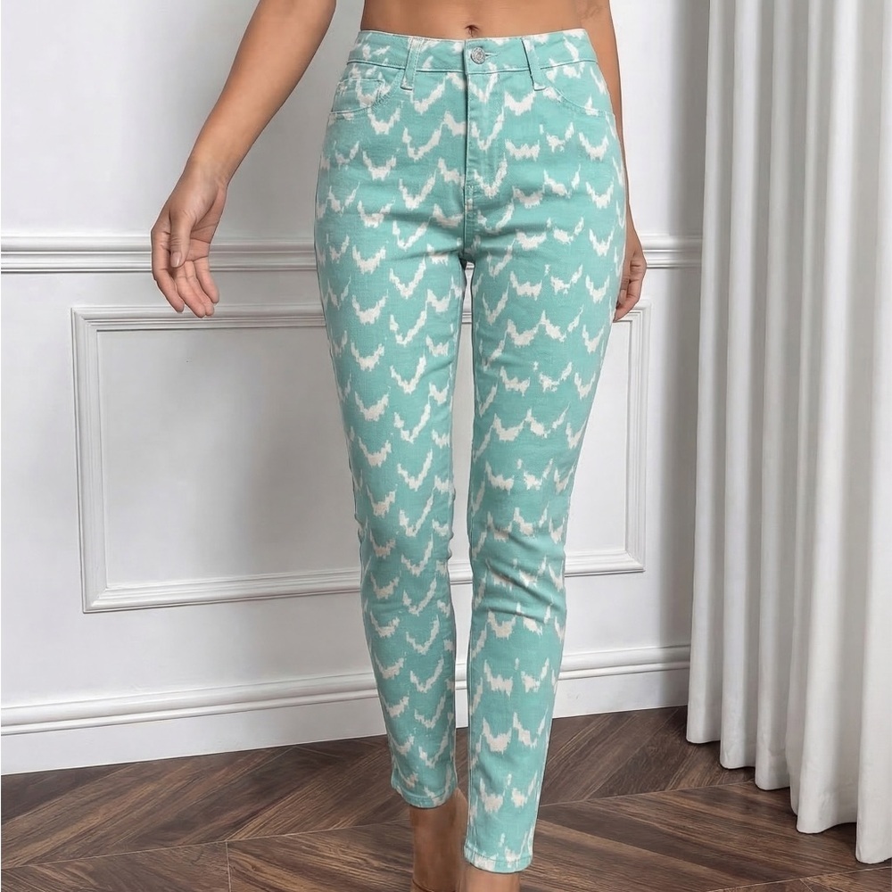 Mavi Alexa Ankle Mid Rise Skinny Jeans 29 (30x26) Aqua Blue White Print Womens